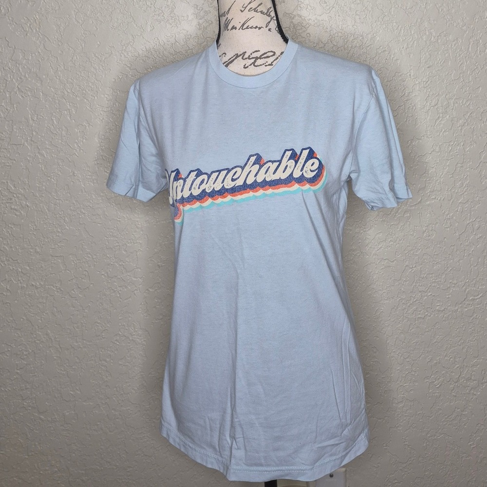 Next Level Apparel Untouchable Graphic T-Shirt Light Blue Retro Script Small